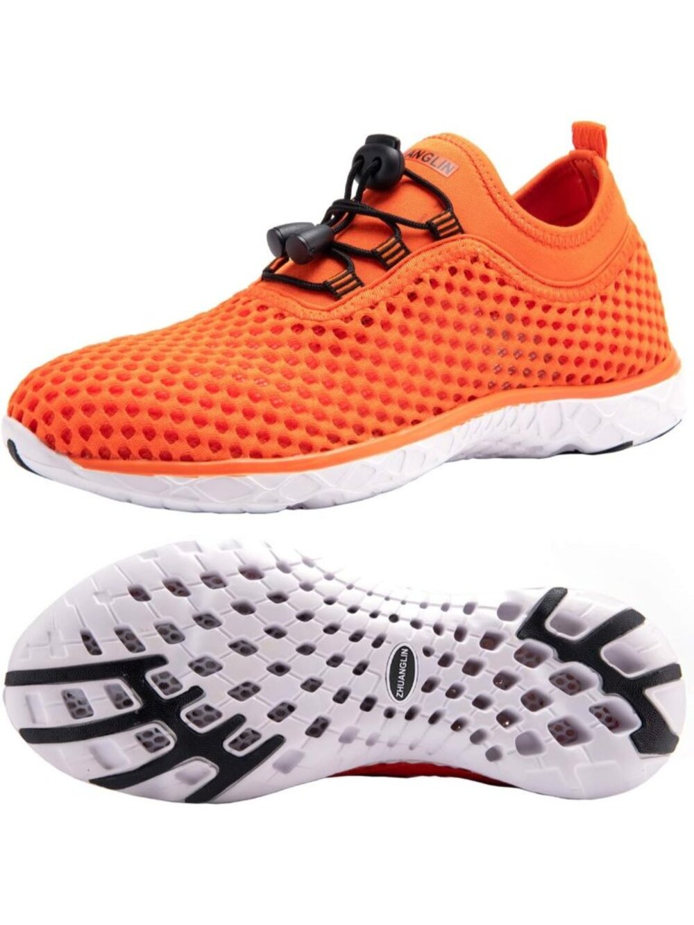 Mens Orange Mesh Quick Drying Aqua Water Shoes Breathable Athletic Water Shoes